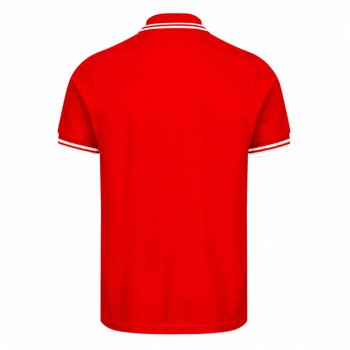 Rear product image of the Sauce & Brown Forza red polo shirt with white tipped collar and sleeves
