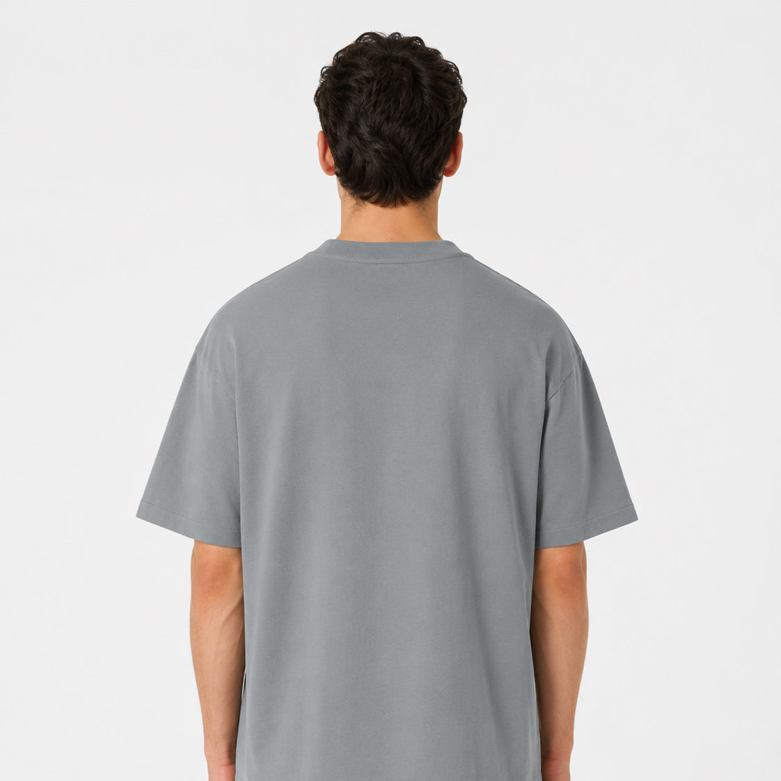 Sauce & Brown Haze oversized t-shirt in light grey worn by male model – rear view