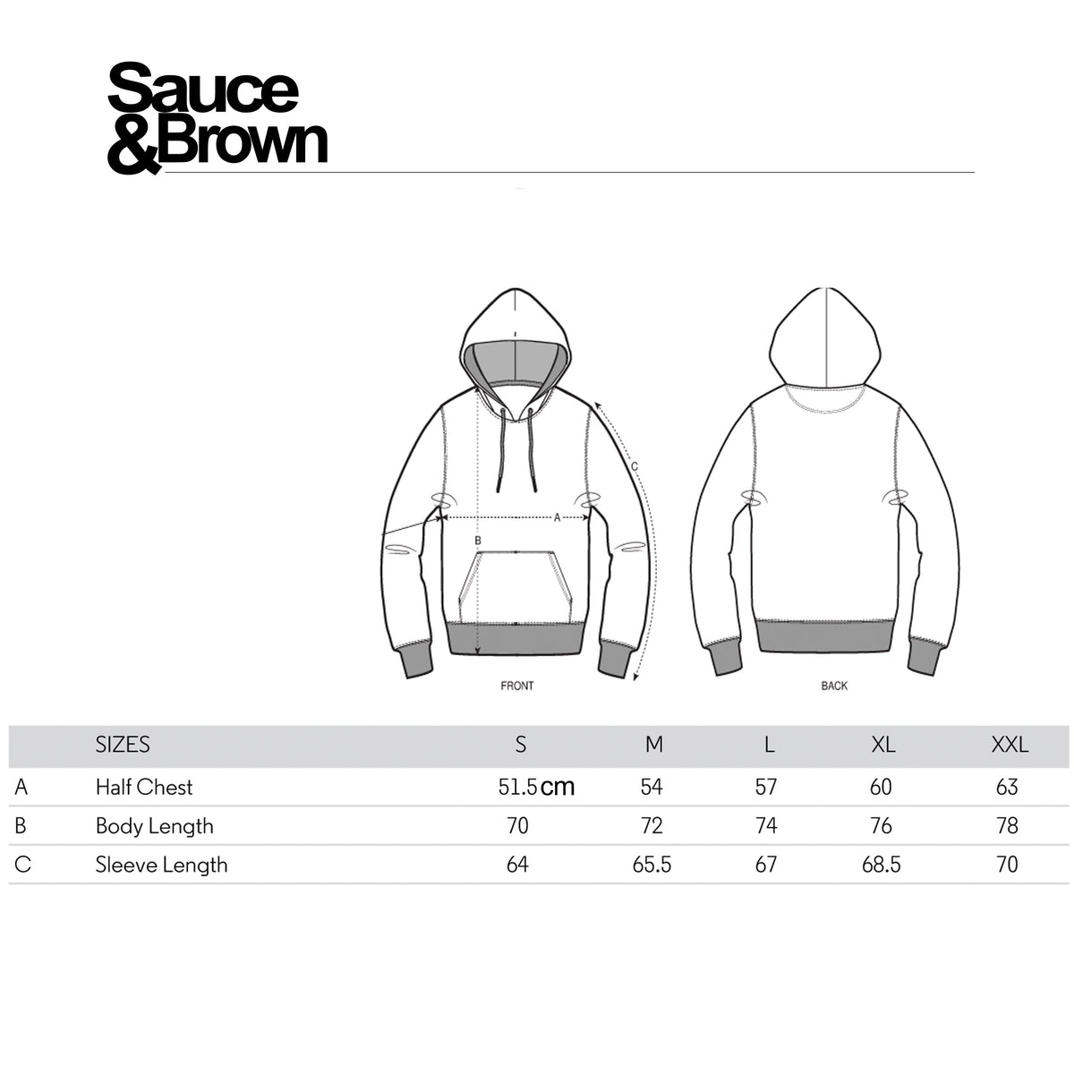 Hoody size chart