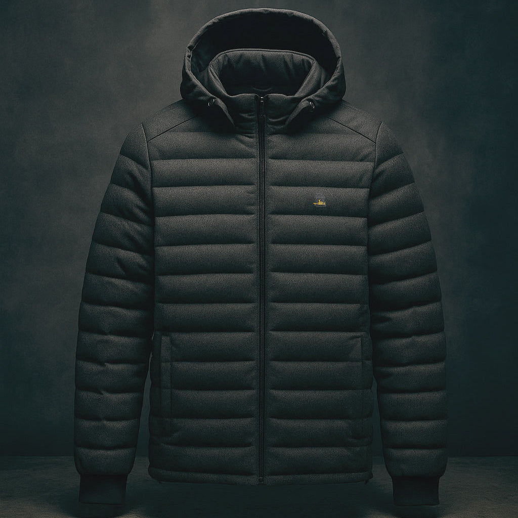 Mac Jacket in charcoal grey hanging showing structure by Sauce & Brown