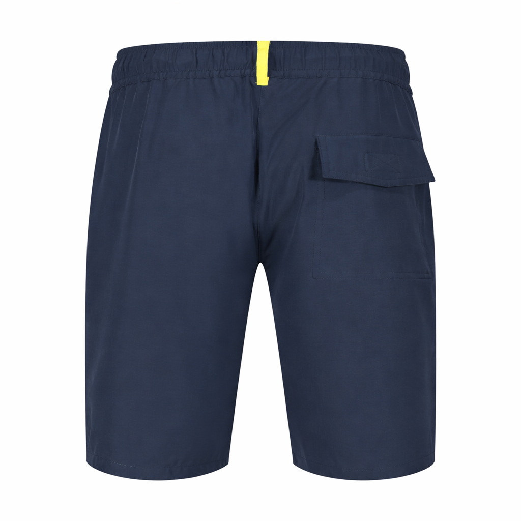 Rear view of Tempest Swim Shorts in navy by Sauce & Brown